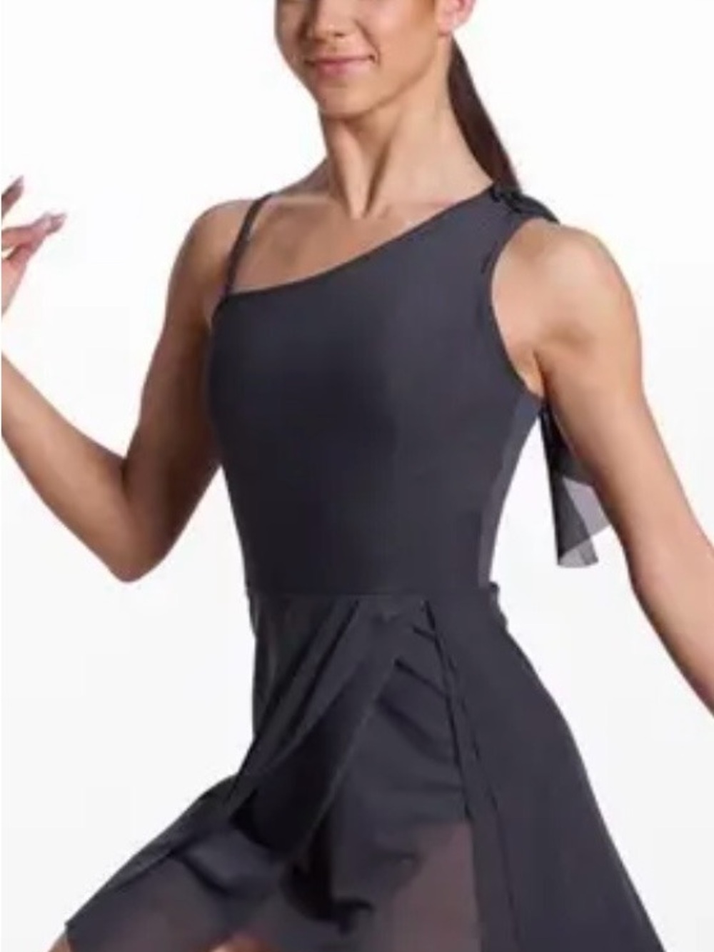 balera One-Shoulder Black Dance Dress with Side Tie